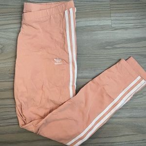 Adidas pink and white stripped leggings sz large